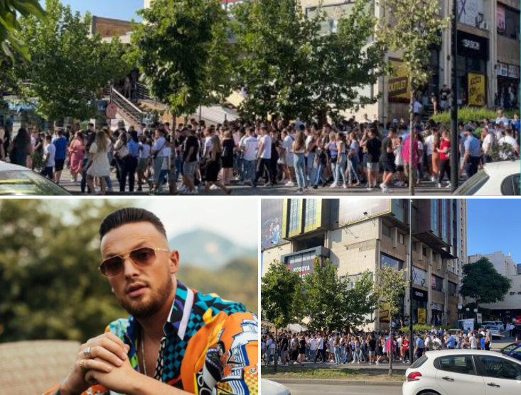Rrëmujë në Prishtinë, qindra të rinj presin reperin Azet