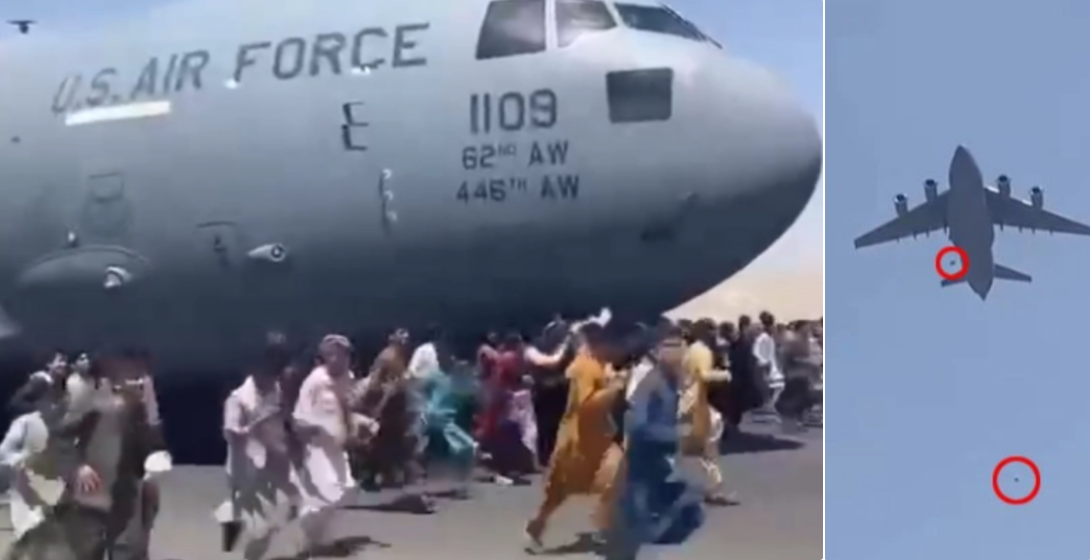 (VIDEO) Dëshpërimi i tyre të lë pa fjalë, 2 afganë rrëzohen nga avioni në ajër