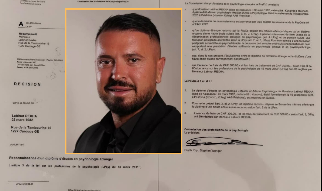 Këngëtari i shquar dhe ish-banori i Big Brother VIP merr titullin “Psikolog” në Zvicër